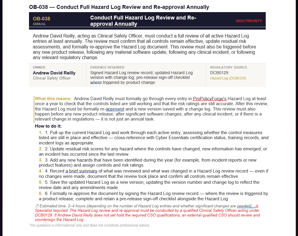 ProPolicyForge Compliance Obligations Register — Word document output