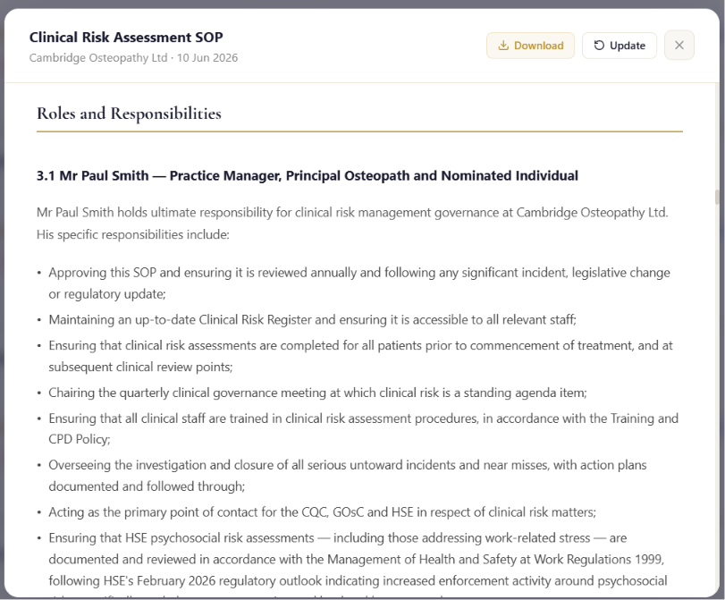 HCPC professional standards compliance policy generated by ProPolicyForge